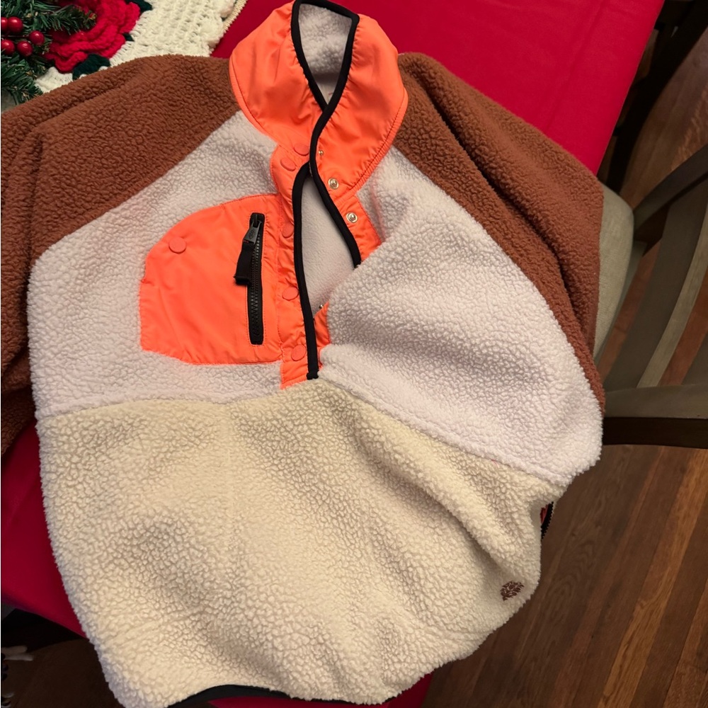 FP Movement by Free People Colorblock Sherpa Pullover - Brown, Cream, Orange